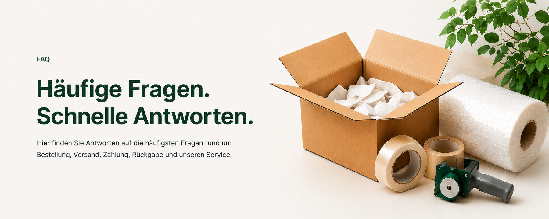 Verpackungsmaterial, Kartons und Klebeband für Versand und Lager