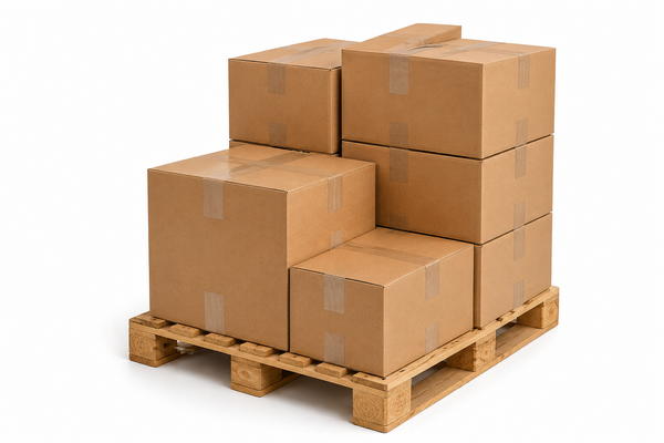 Geschäftskunden Verpackungsmaterial und Kartons auf Palette