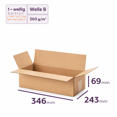 Faltkarton 346x243x69 mm Versandkarton Wellpappe DHL S geeignet flacher Karton